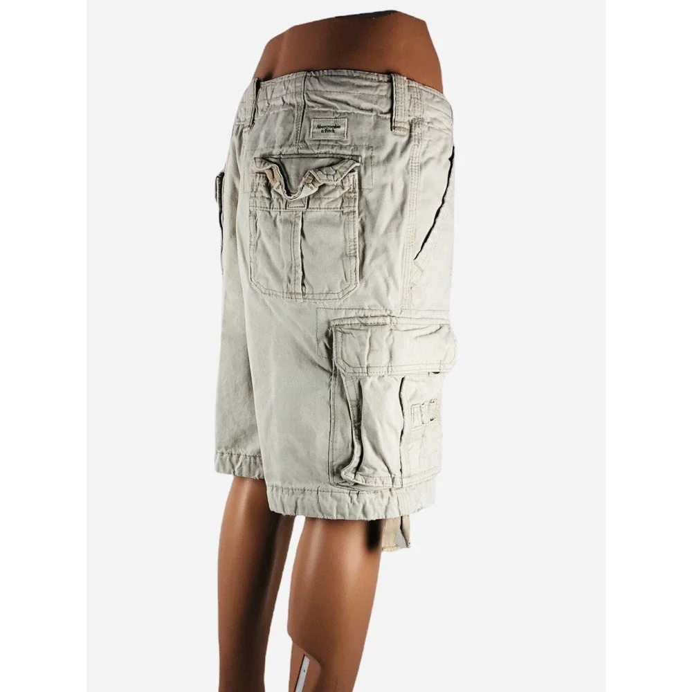 Abercrombie & Fitch Mens 32 Cargo Shorts Drawstring Twill Heavy Duty Distressed